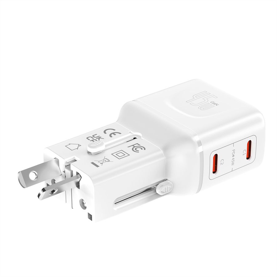 VALUE Chargeur de voyage, EU/UK/US, 2 ports USB C, 45 W