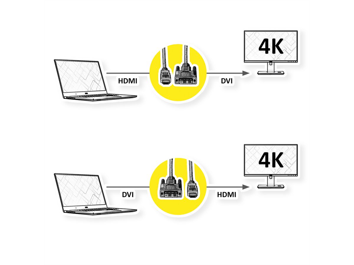 ROLINE Câble pour écran DVI (24+1) - HDMI, M/M, noir/argent, 2 m