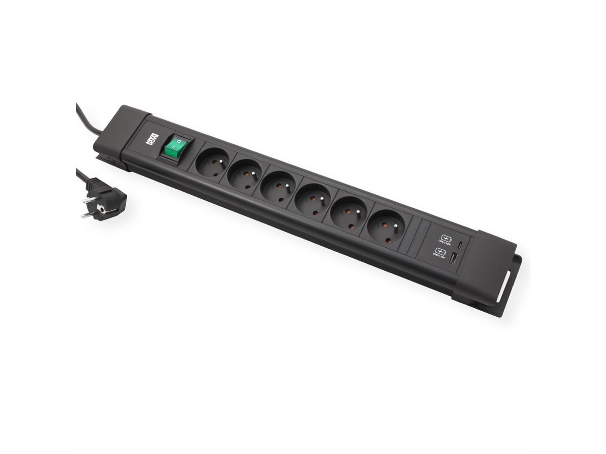 BACHMANN CONNECTUS 6xUTE , 1xinterrupteur 1xUSB A/C 22W 2,0m CEE7/7 noir