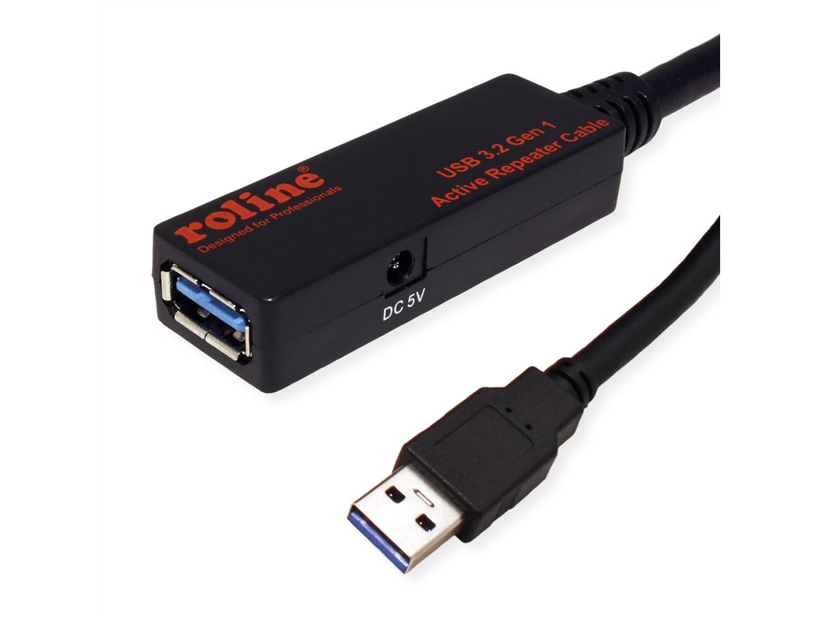 ROLINE Câble prolongateur USB 3.2 Gen 1 actif, noir, 10 m - SECOMP