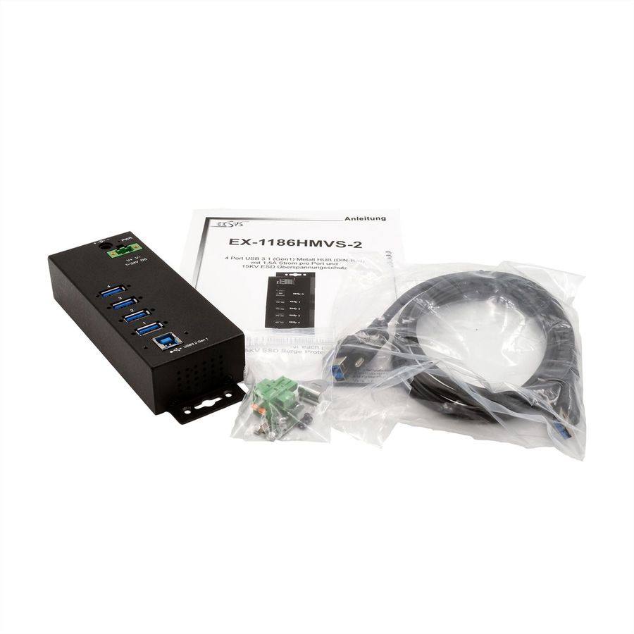 EXSYS EX-1186HMVS-2 Hub USB 3.2 Gen1 à 4 ports, protection de surtension 15KV ESD