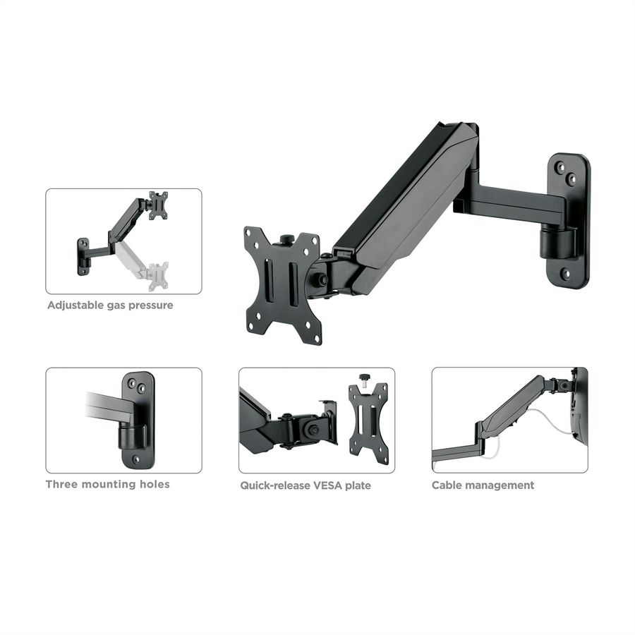 VALUE Support LCD, montage mural, 5 articulations, noir
