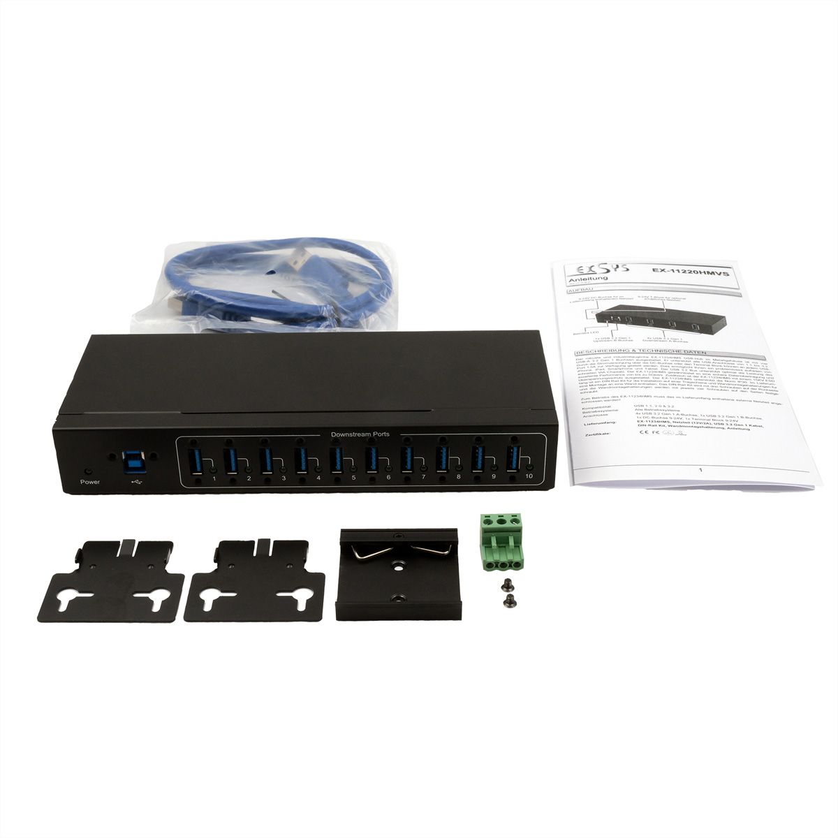 EXSYS EX-11220HMVS HUB 10 ports USB 3.2 Gen 1 Métal VIA VL811+ Chipset