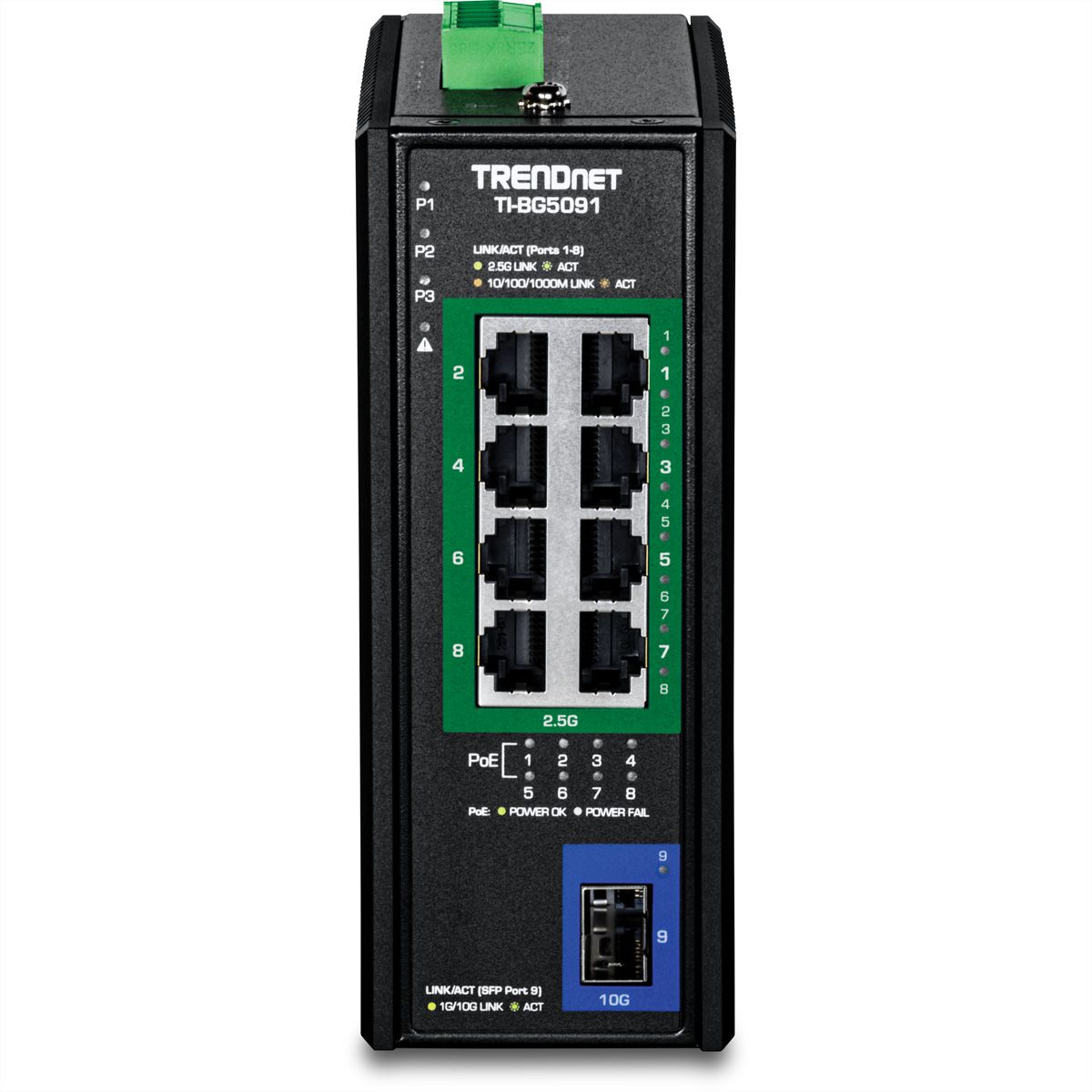 TRENDnet TI-BG5091 Switch PoE++ Rail-DIN industriel 2,5G à 9 ports avec port SFP+ 10G
