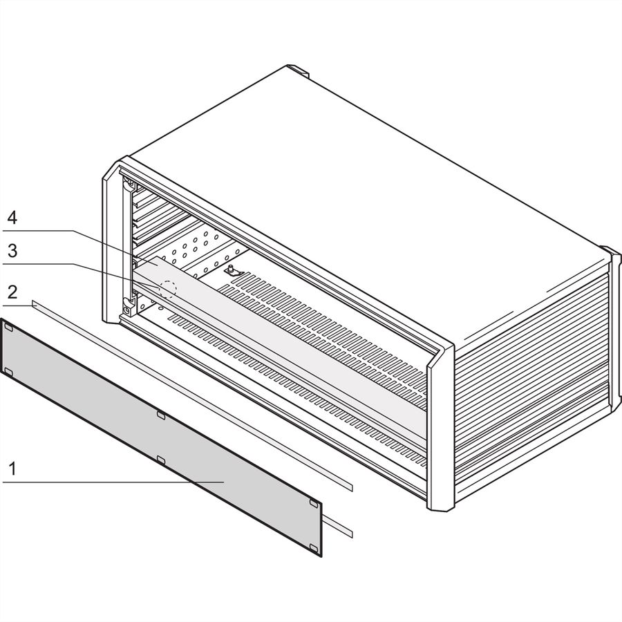 SCHROFF Face avant 1 U, 84 HP, Montage sur rail horizontal, 2,5 mm, alu, anodisé avant, conducteur arrière