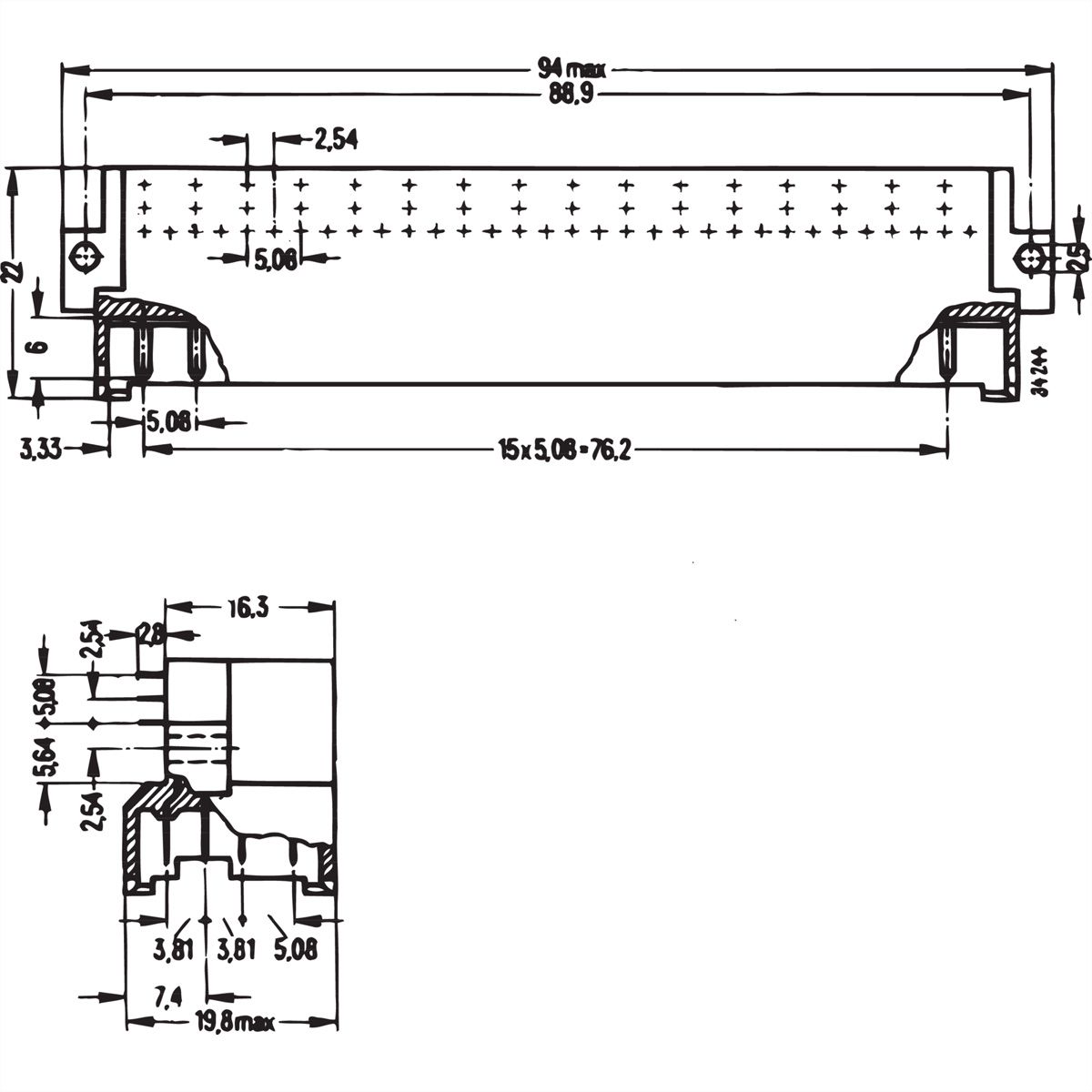 Connecteur SCHROFF de type G, EN 60603, DIN 41612, mâle, 64 contacts, broches à souder, 2.9 mm