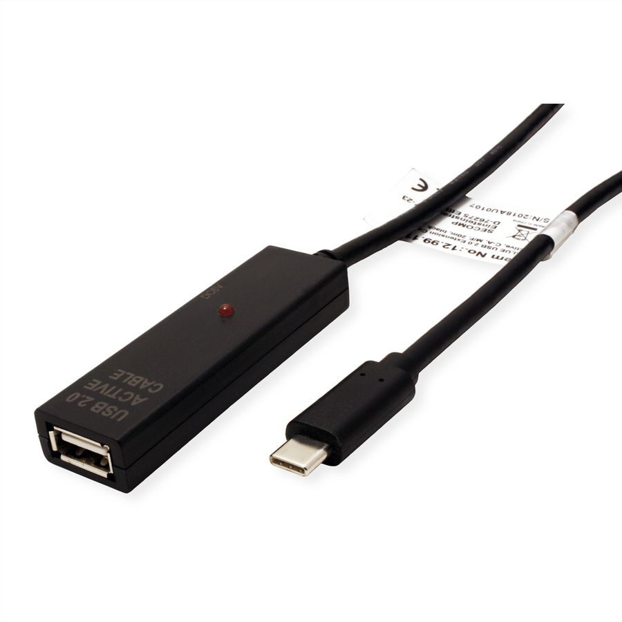 VALUE USB Prolongation active 2.0 avec Repeater, A-C, noir, 10 m