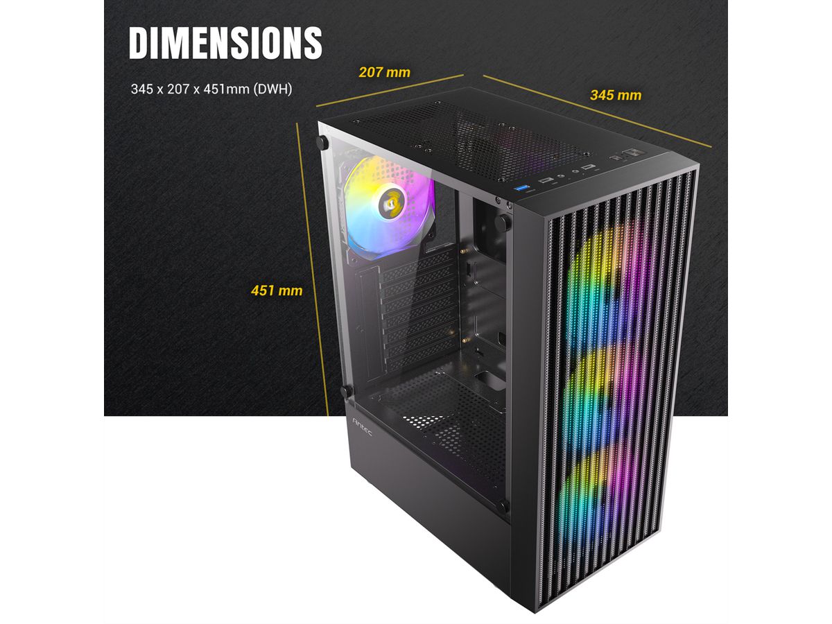 ANTEC AX27 RGB Elite Boîtier PC Midi Tower Gaming ATX, noir