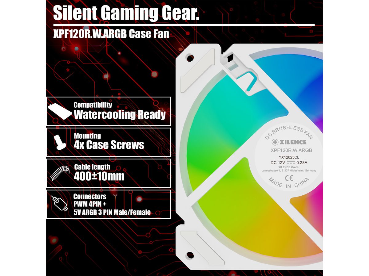 XILENCE Performance A+ REVERSE XF066, Ventilateur LED ARGB 120 mm blanc