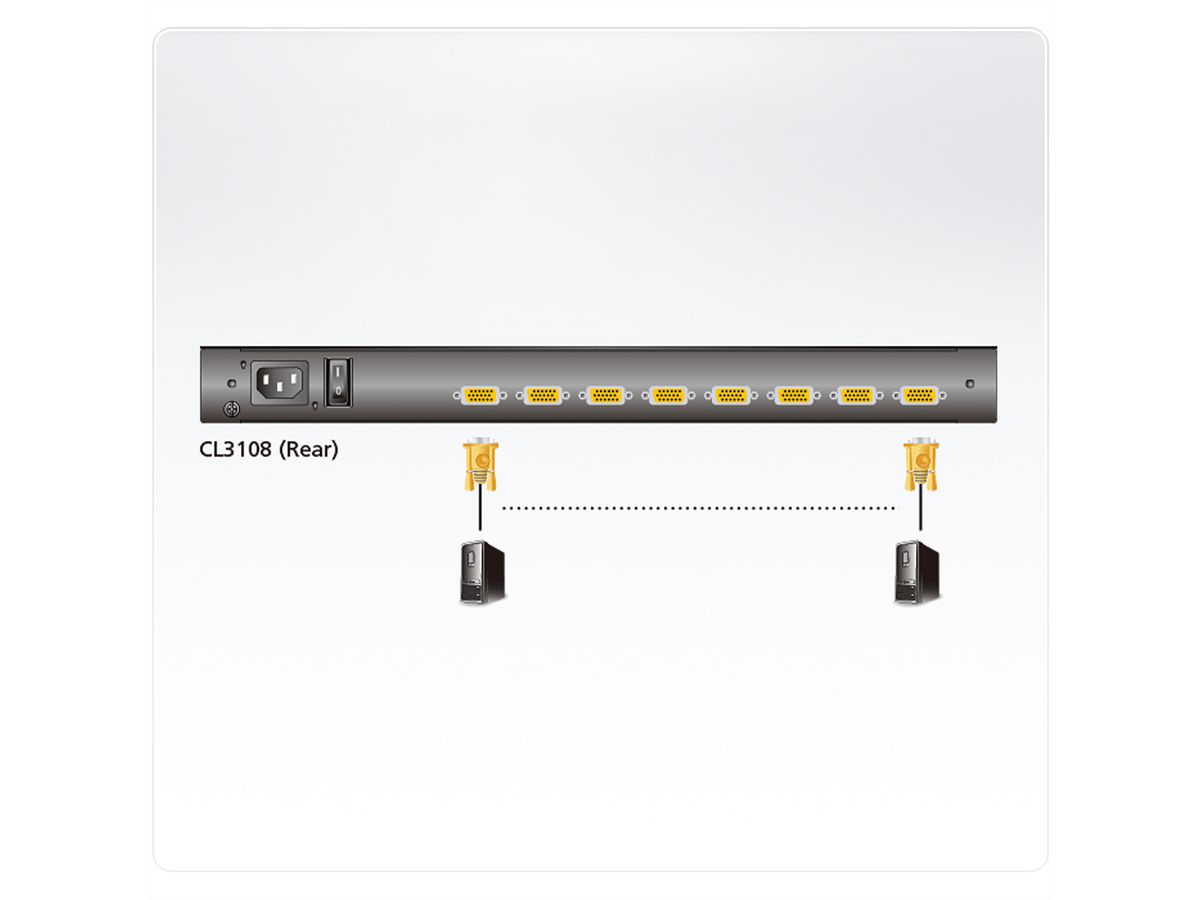 ATEN CL3108NX Commutateur KVM, 18,5" TFT, VGA, PS/2-USB, 8 ports, US-Layout