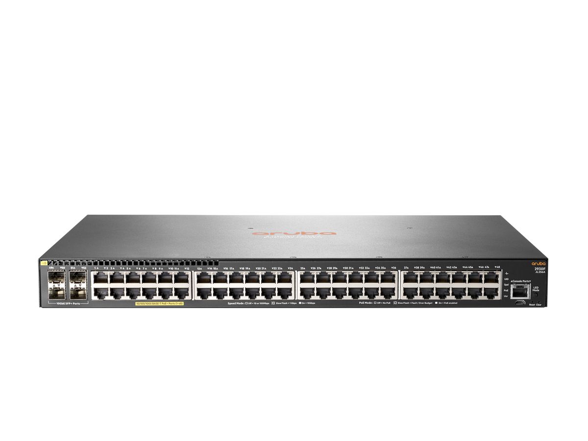 HPE Aruba Networking Aruba 2930F 48G PoE+ 4SFP+ Géré L3 Gigabit Ethernet (10/100/1000) Connexion Ethernet, supportant l'alimentation via ce port (PoE) 1U Gris
