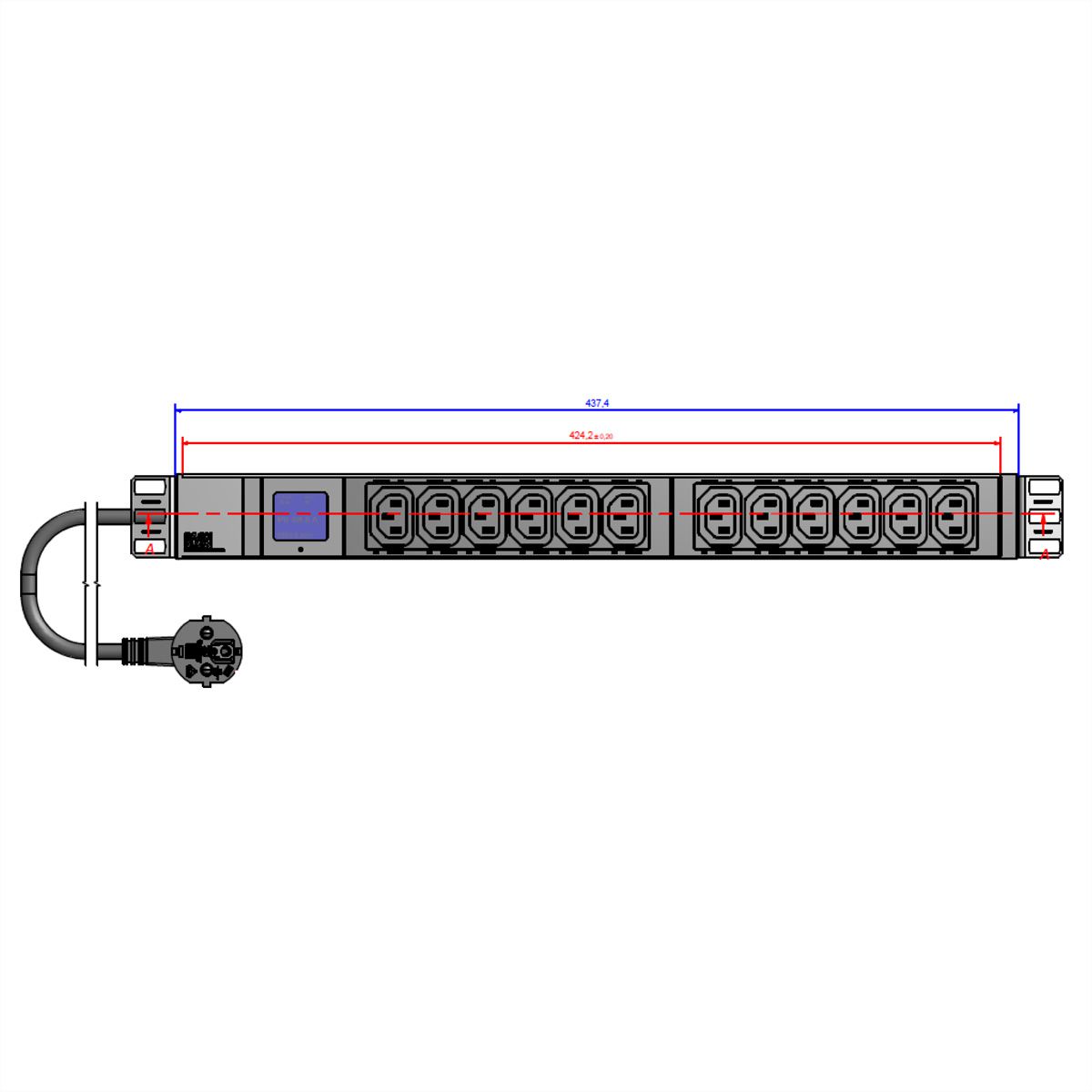 BACHMANN BN0500 PDU 19" 1U 12xC13, mesure du courant, 2P+T