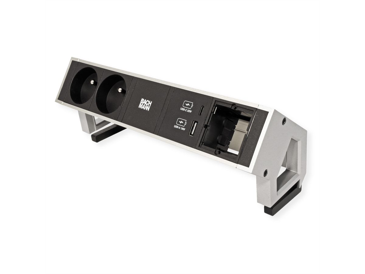 BACHMANN DESK2 2xUTE 1xUSB A&C 22W 1xCM 0,2m GST18 INOX