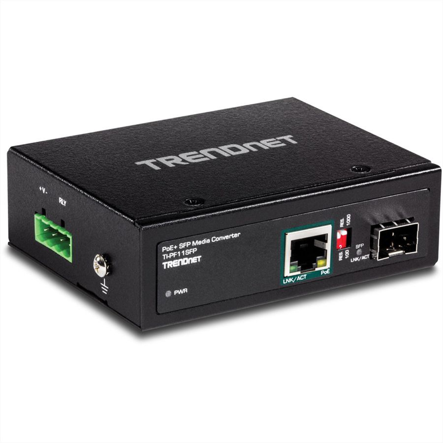 TRENDnet TI-PF11SFP Convertisseur de média PoE+ SFP vers Gigabit industriel