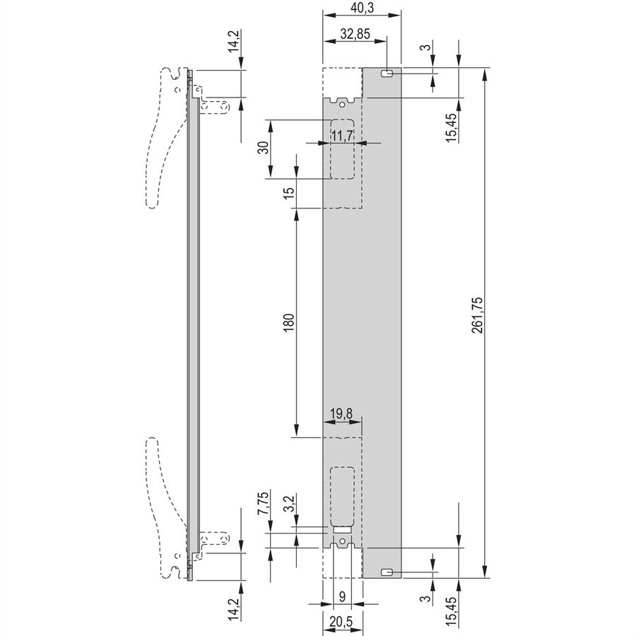 SCHROFF Plug-In Unit U-Profile Face avant pour poignée XL, compatible micro-interrupteur, 6 U, 8 CV, 2,5 mm, alu, anodisé frontal, conducteur arrière