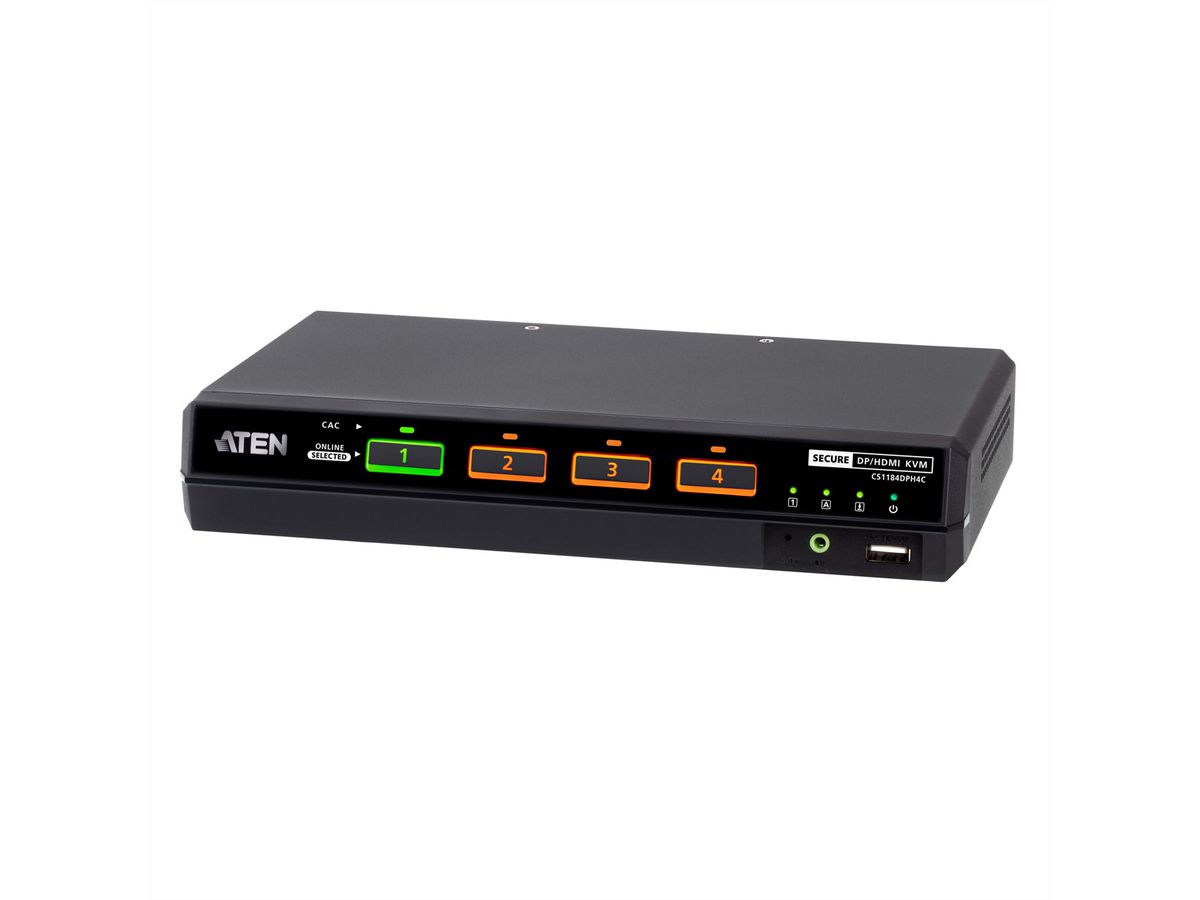 ATEN CS1184DPH4C Commutateur KVM sécurisé universel, 4 ports USB 5K DisplayPort/HDMI avec CAC