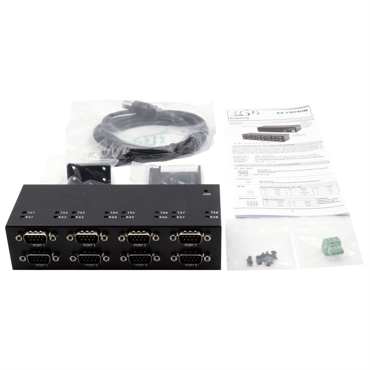 EXSYS EX-13078HM USB 2.0 vers 8 ports série RS-232 Boîtier métallique Kit de puces FTDI