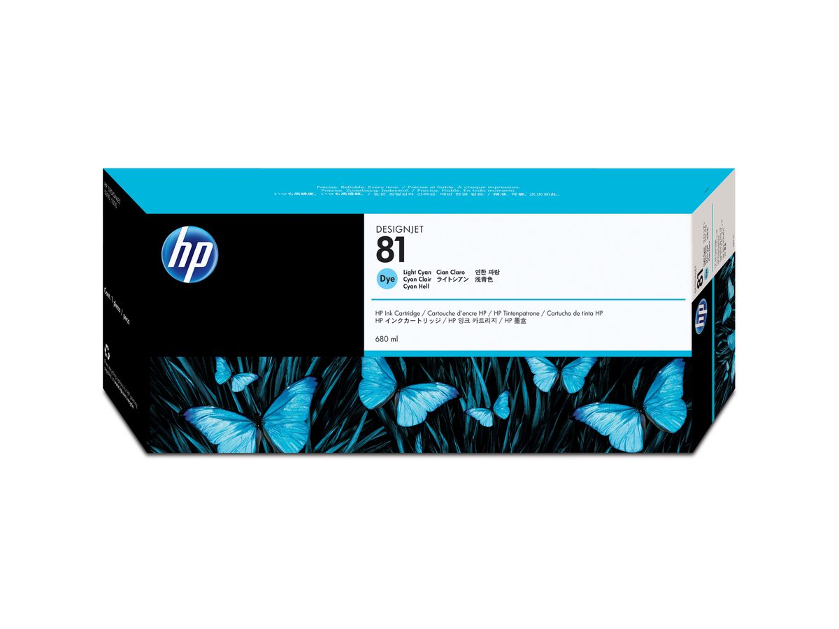 HP 81 cartouche d'encre teintée DesignJet cyan clair, 680 ml