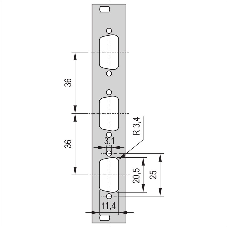 SCHROFF Face avant 19" avec découpe Sub-D, 1x9 broches, 3U, 4 F, 2,5 mm, Al, RAL 7035