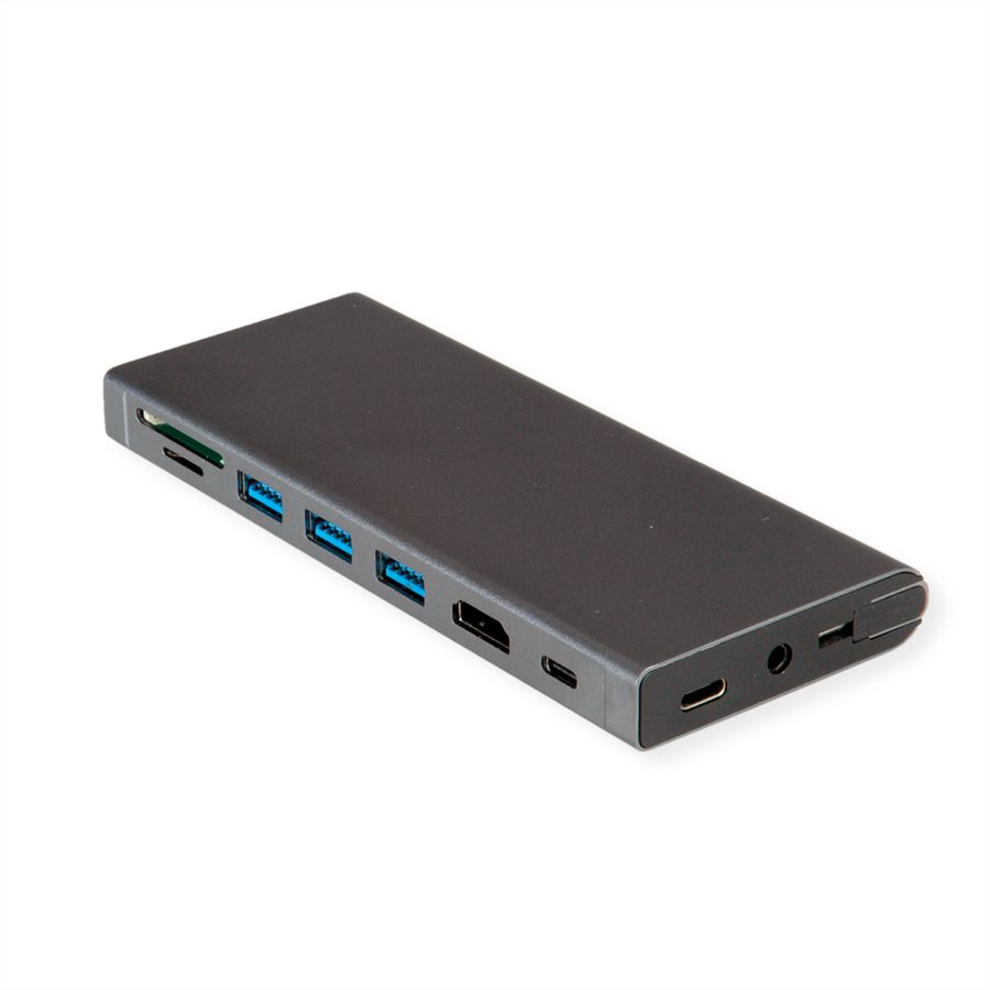 VALUE Station d'accueil USB type C, HDMI 4K60, 4x US3.2Gen1 (1x C + 3x A), 1x PD, 1x SD/TF, 1x RJ45, 1x 3.5mm