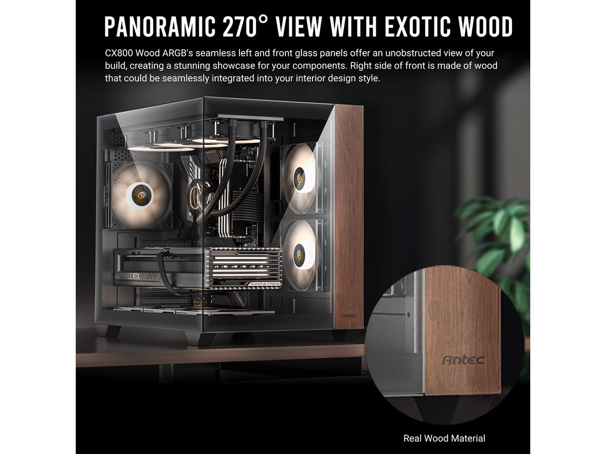 ANTEC CX800 ARGB_B Wood Boîtier PC Midi Tower Black ATX
