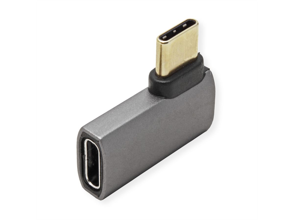 ROLINE Adaptateur USB4 Gen 3x2, Aluminium, coudé à 90°, plat, Type C, M/F, argent