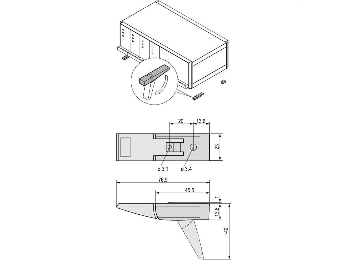 SCHROFF Pied basculant pour châssis, plastique, RAL 7016