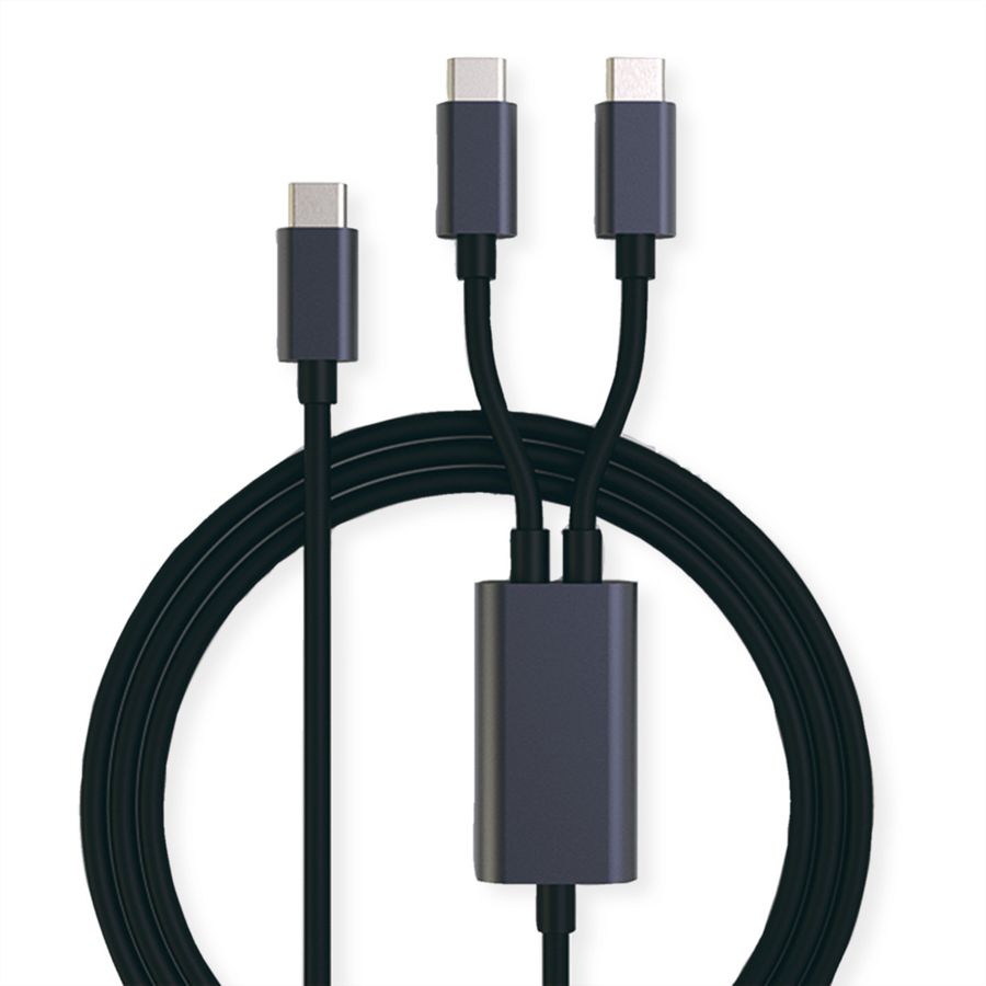 ROLINE Câble de chargement Y - Splitter, USB-C vers 2x USB-C, M/M, max. 100W, noir, 1,85 m