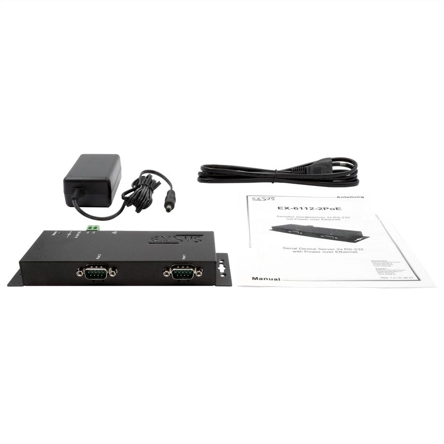 EXSYS EX-6112-2PoE Ethernet vers 2x RS-232 avec connecteur 9 broches