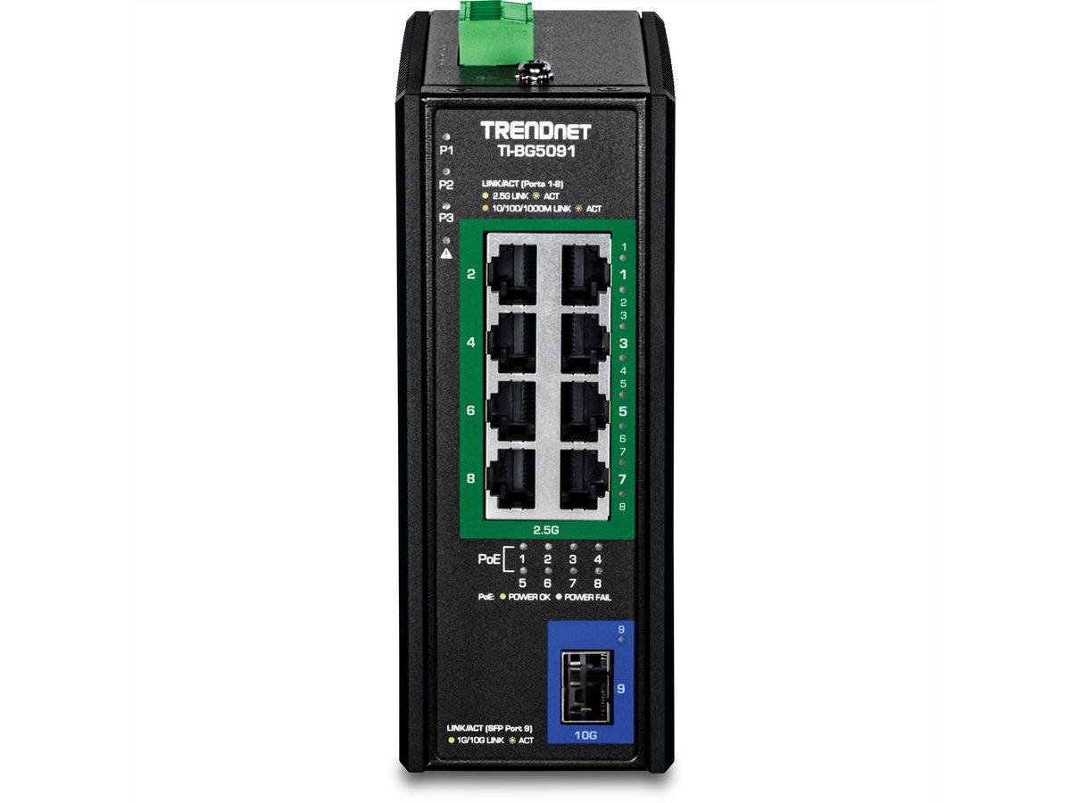 TRENDnet TI-BG5091B Commutateur DIN-Rail 2,5G 9 ports PoE++ industriel avec ports 10G