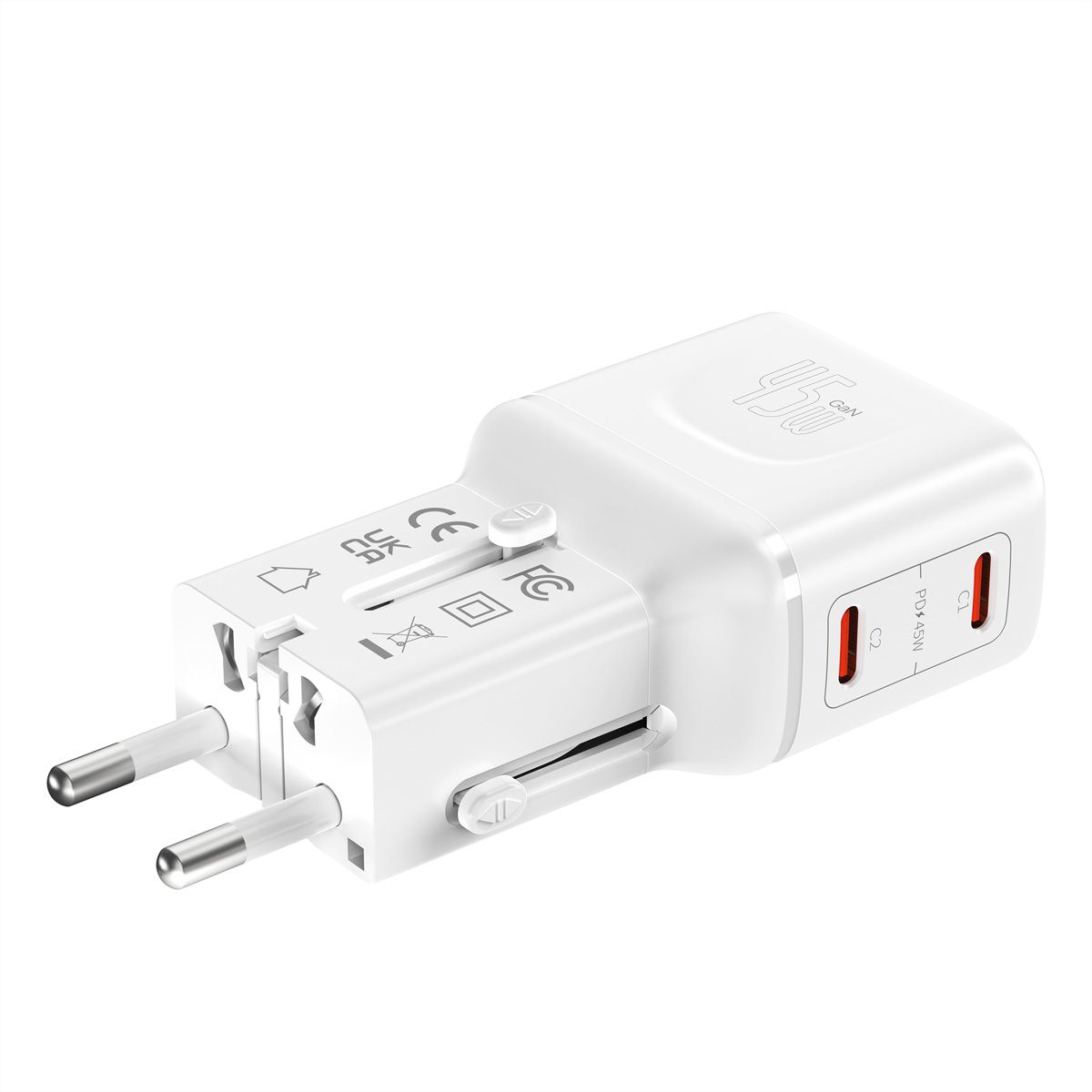 VALUE Chargeur de voyage, EU/UK/US, 2 ports USB C, 45 W