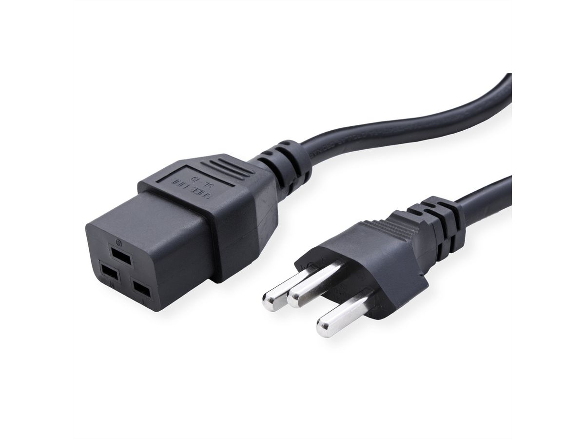 Câble d'alimentation T23 - IEC320-C19 16A/250V, 2m, noir, suisse, 2,0m