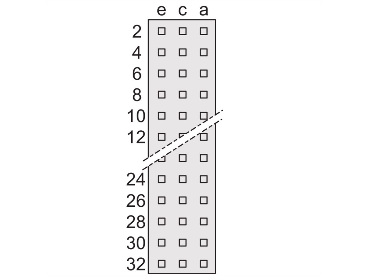 Connecteur SCHROFF de type E, EN 60603, DIN 41612, mâle, 48 contacts, broches à souder, 2.9 mm