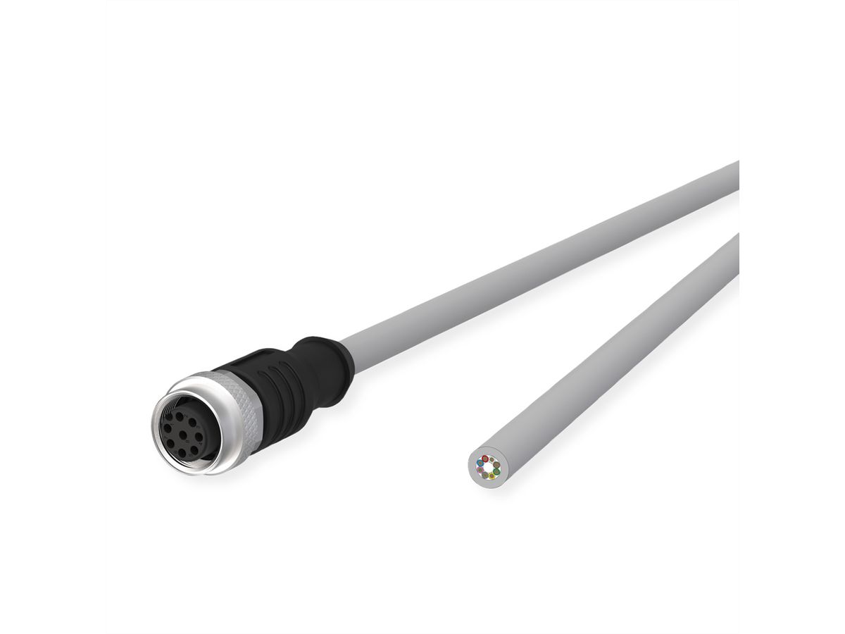 METZ CONNECT Câble de capteur/actionneur M12, codage A, M12 connecteur femelle droit - extrémité ouverte, gris, 10 m