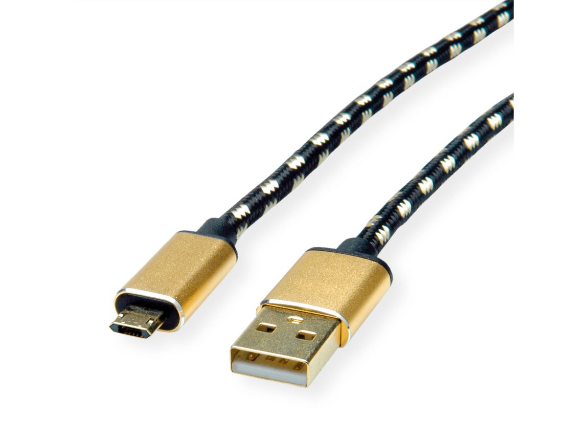 ROLINE GOLD Câble USB 2.0, USB A mâle - Micro USB B mâle, 1,8 m