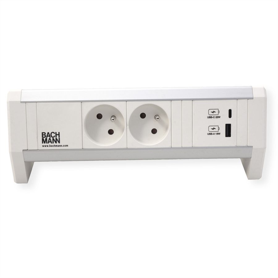 BACHMANN DESK 2xUTE 1xUSB A/C 22W GST18 RAL9010