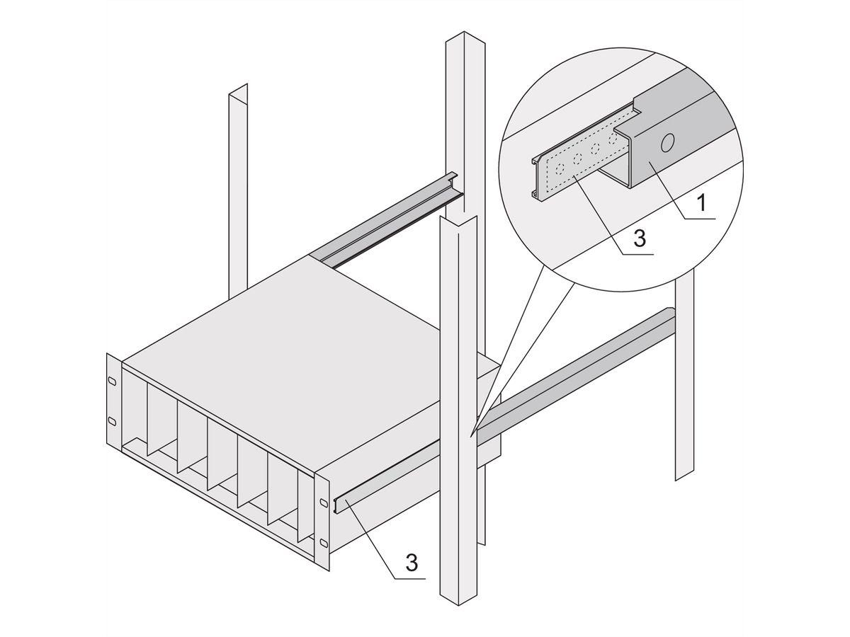 Glissières télescopiques SCHROFF, profil en C pour armoire de montage Novastar, 800 mm