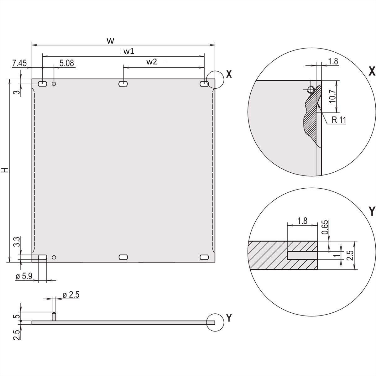 SCHROFF Face avant, Refrofit Shielding, 6 U, 5 HP, 2,5 mm, Al, anodisé, bords non traités