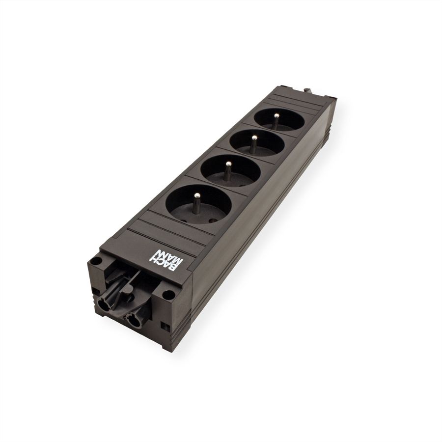 BACHMANN STEP BASE 4xUTE GST18, CEE 7/7 fiche de contact de protection C19 1m, noir