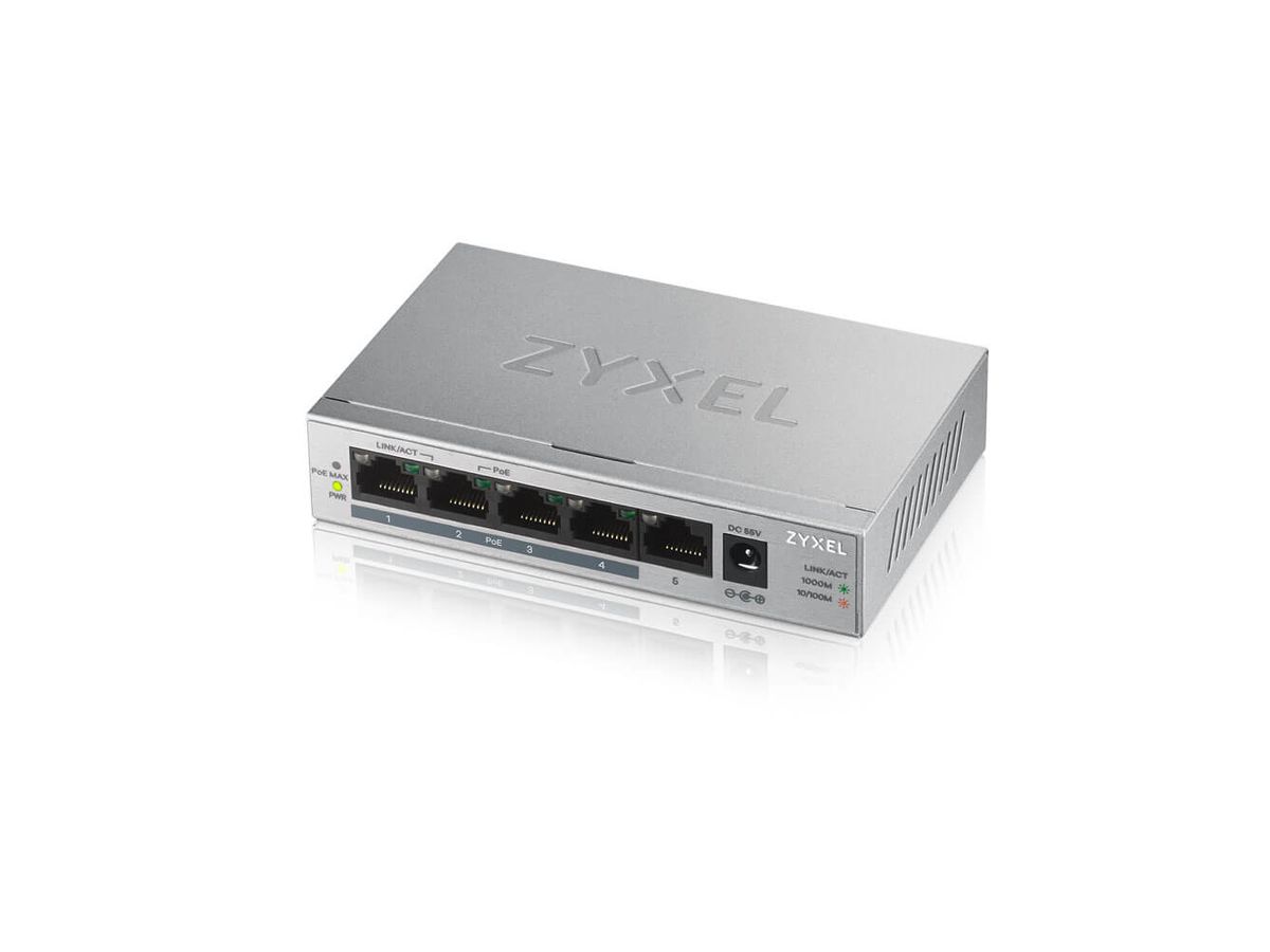 Zyxel GS1005HP Non-géré Gigabit Ethernet (10/100/1000) Argent Connexion Ethernet, supportant l'alimentation via ce port (PoE)