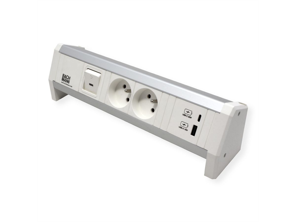 BACHMANN DESK 2xUTE 1xUSB A/C 22W 1xcommutateur GST18 RAL9010