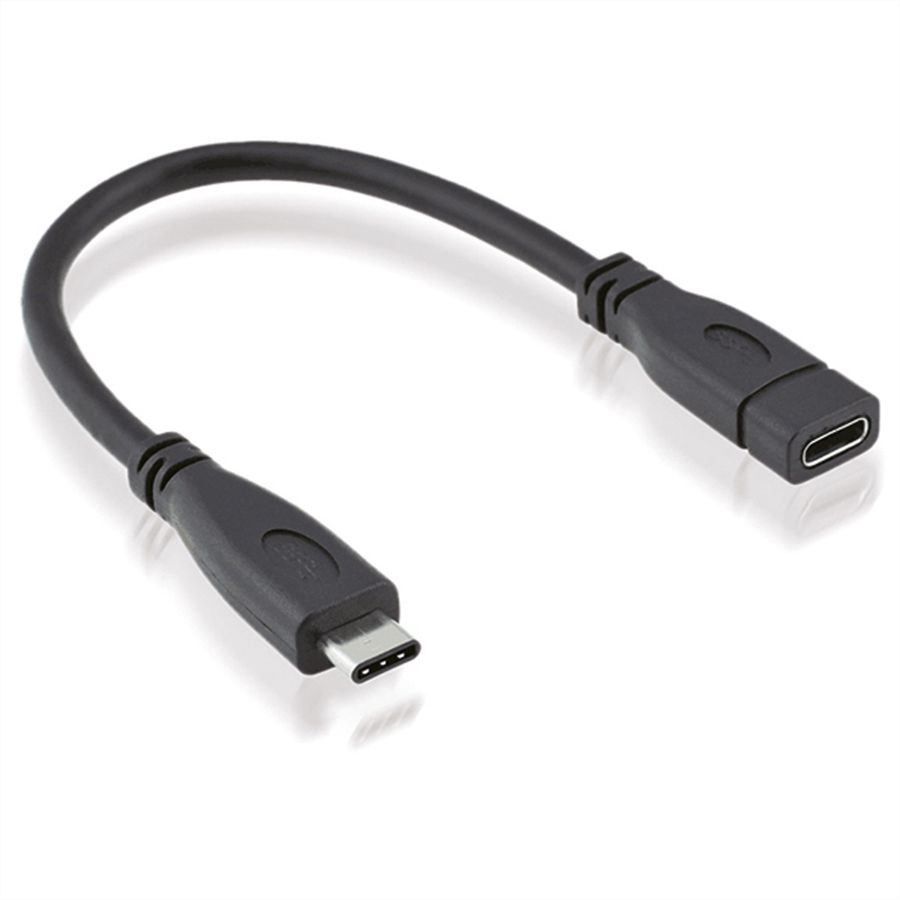 ROLINE Câble USB 3.2 Gen 2 Type C, C-C, M/F, 4K UHD-1, 10Gbit/s, 100W, noir, 0,15 m