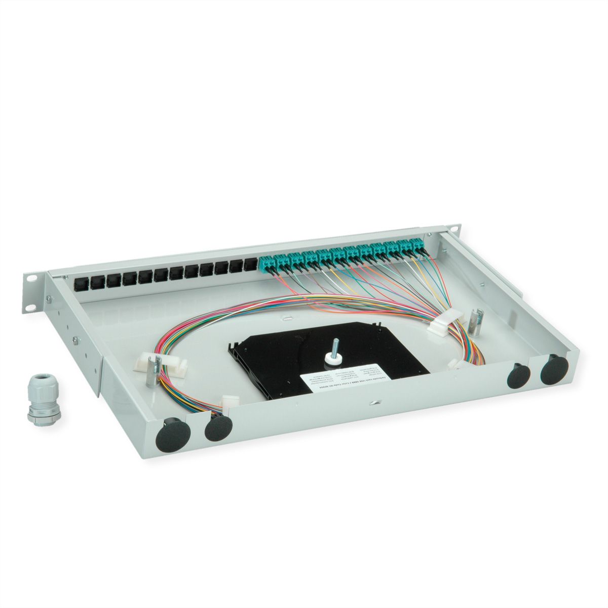 TELEGÄRTNER BASIS V Panneau fibre optique avec coupleurs & Pigtails , 12x LC Duplex, turquoise, OM3
