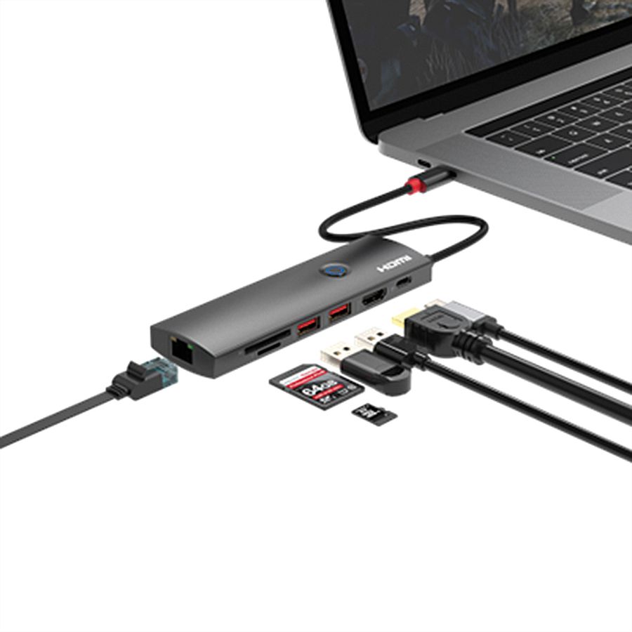 ROLINE Station d'accueil USB 3.2 Gen 2 type C multiports, HDMI 4K60, USB 3.2 Gen2, USB-C PD, LAN, SD-Card Reader