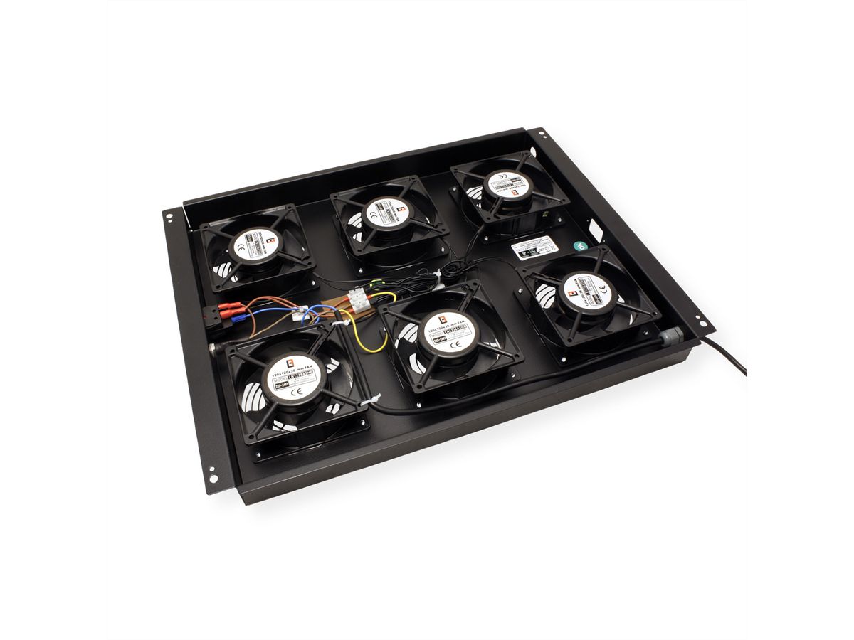 ROLINE 19" Unité de ventilation de toit, 6 ventilateurs, ON/OFF, pour baie serveur par serie, noir
