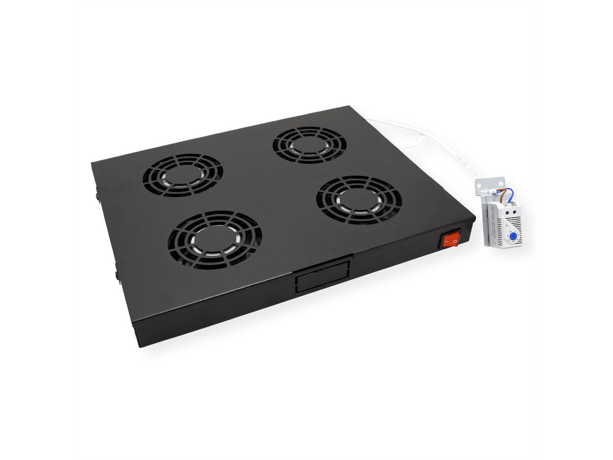 ROLINE 19" Unité de ventilation, 4 ventilateurs, thermostat, noire