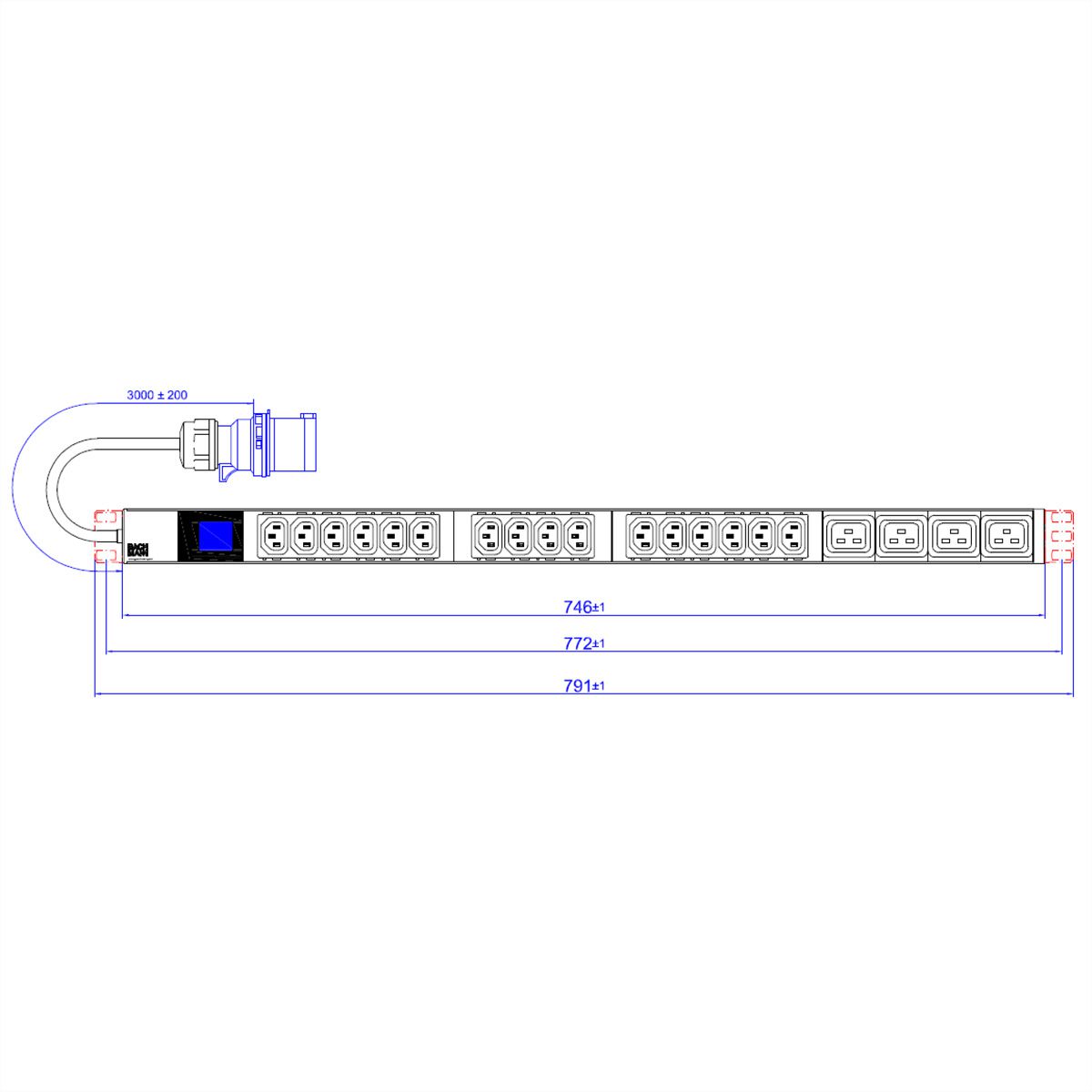 BACHMANN BN0500 19" PDU 1UH 16xC13 4xC19, CEE 16A, bleu
