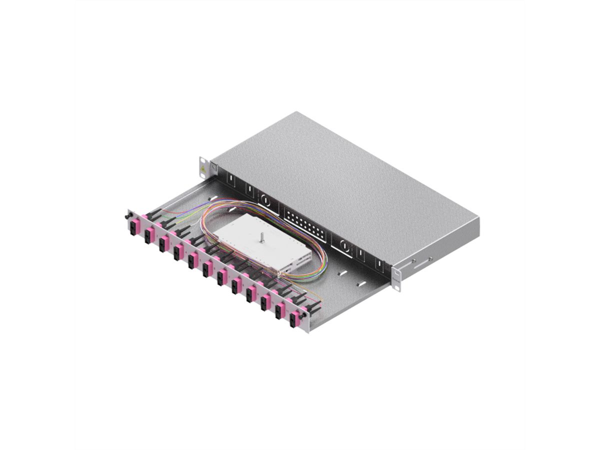EasyLan Tiroir FO pour fusion basique catégorie C, 19" 1U, 12 ports, 12x SC-duplex, OM4