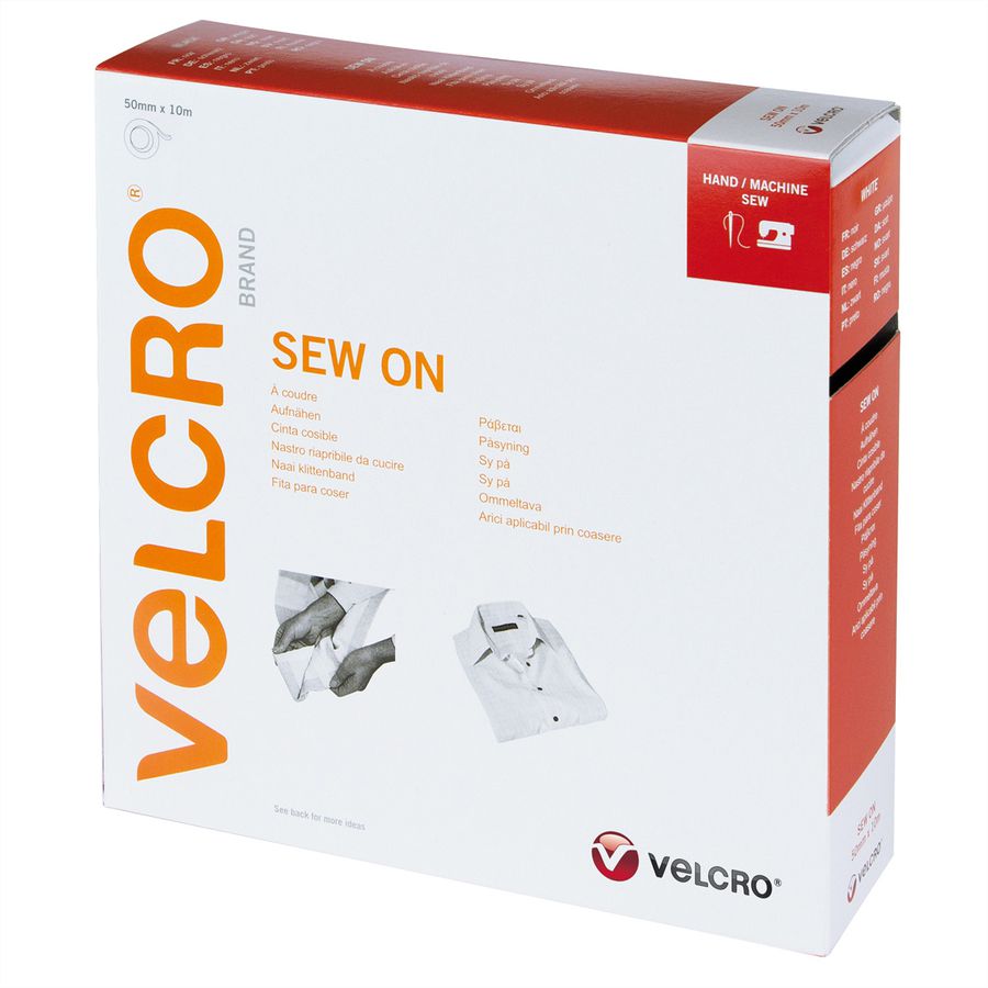 VELCRO® Crochets & velours 50mmx10m blanc, bande à coudre
