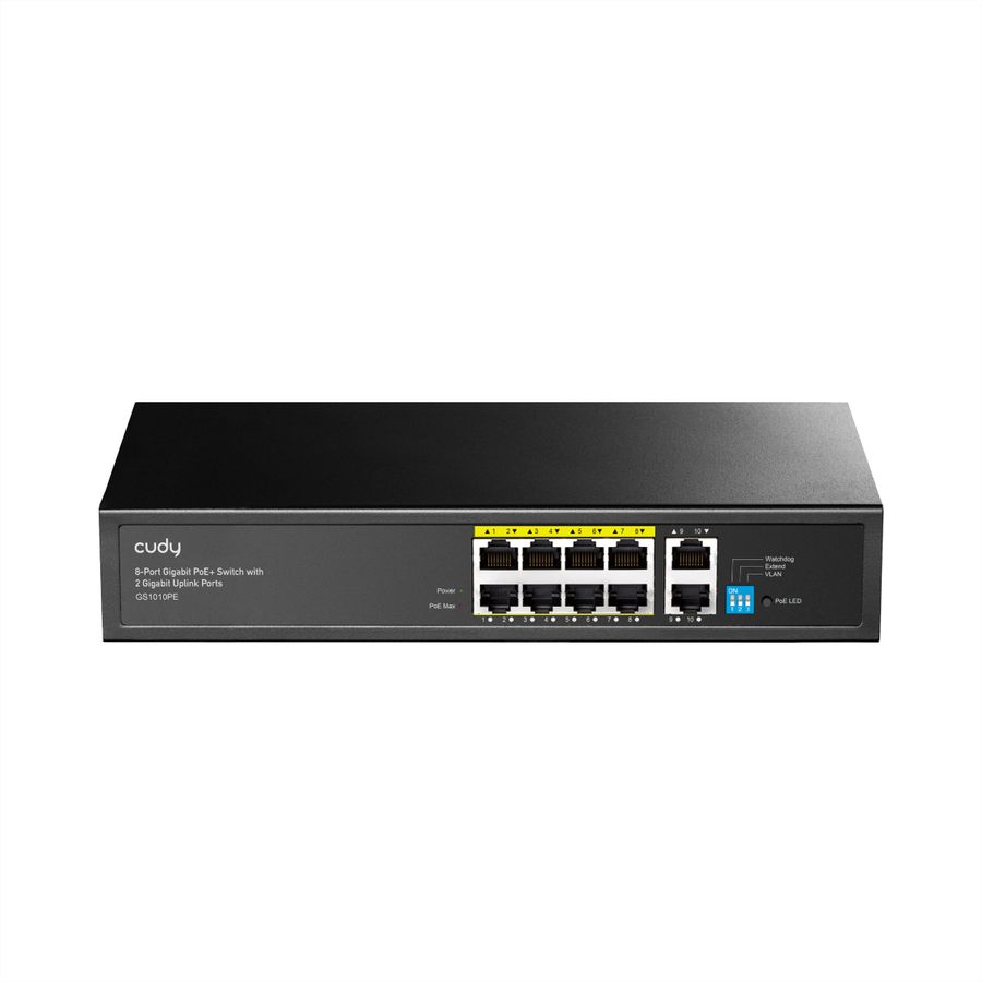 CUDY GS1010PE Switch 8 ports Gigabit PoE+, 2 ports Gigabit Uplink 120W